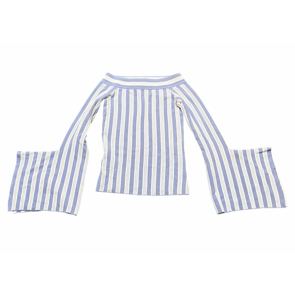 BCBG Maxazria Stevie Blue White Striped Bell Sleeve Festival Blouse XXS NWT